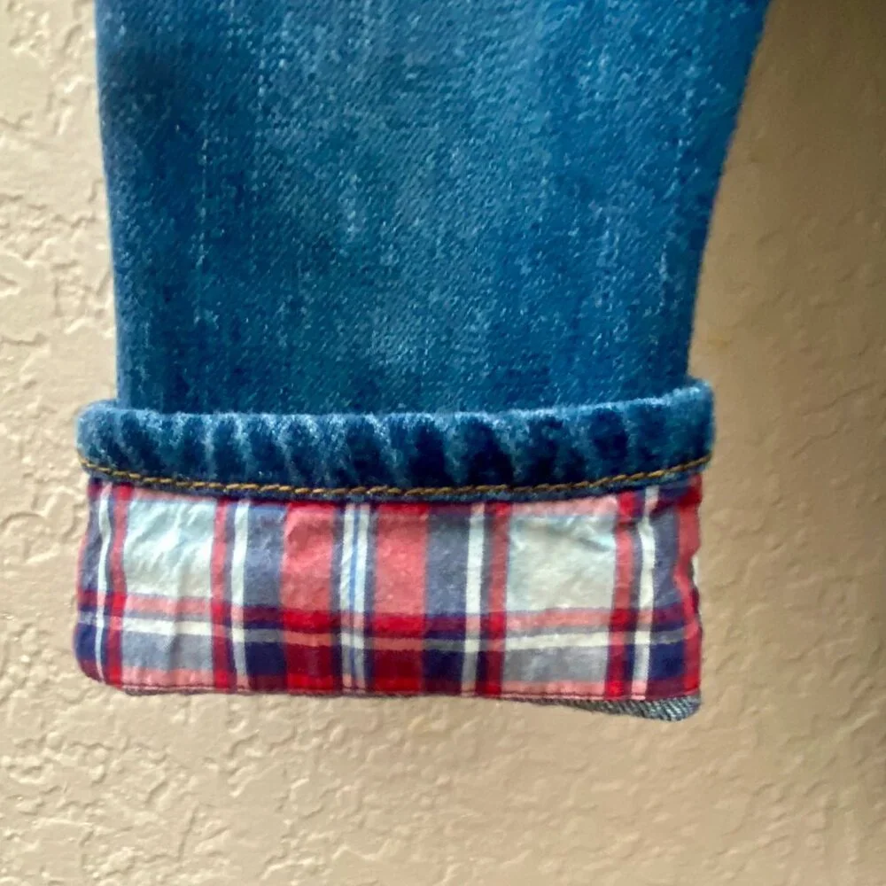 Old Navy Straight Leg Jeans W/Patriotic Plaid Cuff Size 12-18 months